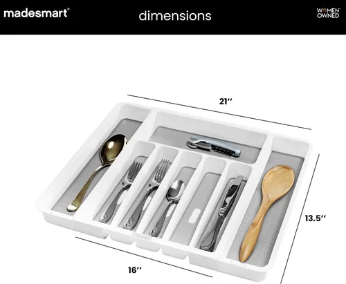 Vista 5 de madesmart Silverware - Bandeja expandible blanca, colección clásica, 8 compartimentos, iconos para ayudar a ordenar cubiertos, cubiertos