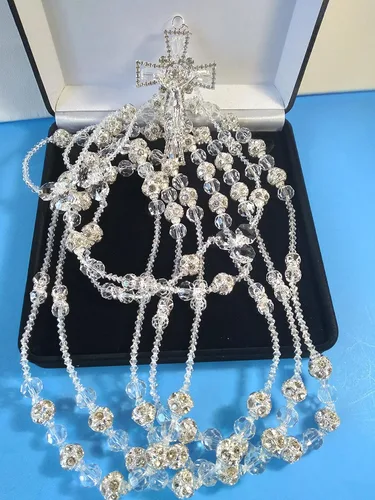 Vista 4 de Lazo de boda para boda de Cristal fino Combinado con bola de rhigestone de 0.630 in con Cristal Lasso Color Plata sin imagenes y Cruz católica.