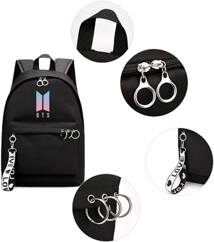Vista 3 de Yongshida Kpop Fashion BTS - Mochila escolar con diseño de Jimin Suga Jin Jhope RM jung kook V Fans Casual Daypack BTS Merchandise, Negro, S