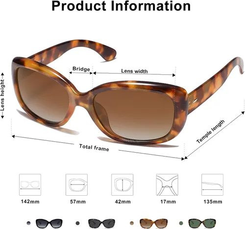 Vista 4 de SOJOS Gafas de sol cuadradas vintage para mujer con protección UV polarizada, marco Havana
