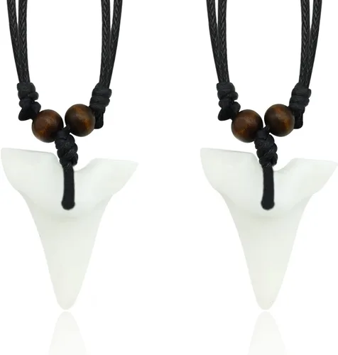 Vista 12 de Collar de Diente de Tiburón Ymimanchil - Collar de Dientes de Tiburón de Verano para Hombres - Collar de Surfista de Playa - Collar de Cuero