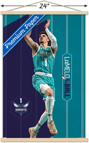 Vista 3 de Trends International NBA Charlotte Hornets - Póster de pared LaMelo Ball 23, 22.37 x 34.00 pulgadas, paquete de impresión premium y colgador