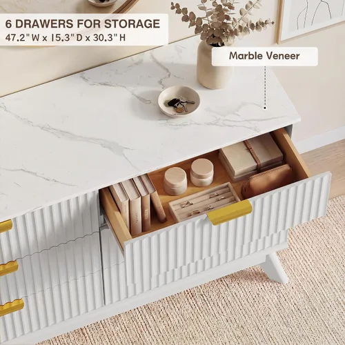 Vista 3 de JUMMICO Cómoda acanalada blanca para dormitorio, 47.2 pulgadas de ancho