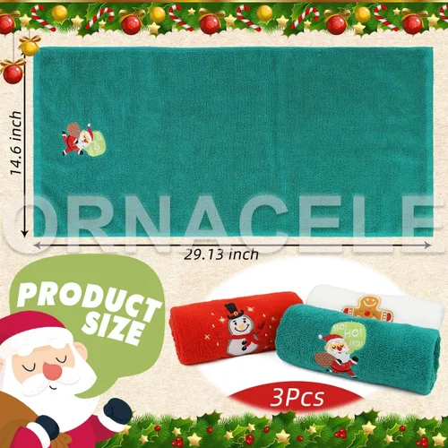 Vista 2 de Juego de 3 toallas de mano de gran tamaño para Navidad, 34 x 74 cm 100% algodón grueso toallas de cocina navideñas, diseño decorativo bordado