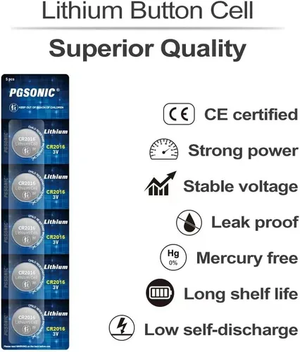 Vista 2 de PGSONIC CR2016 3V Lithium Coin Battery (15-Pack), Powerful, Reliable and Leak-Free