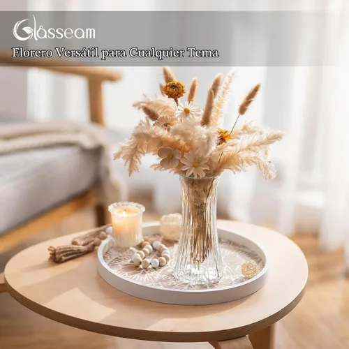 Vista 7 de Glasseam Jarrón de cristal para decoración del hogar: floreros transparentes para sala de estar, cocina, baño, mesa de boda, centros de mesa – 7.5