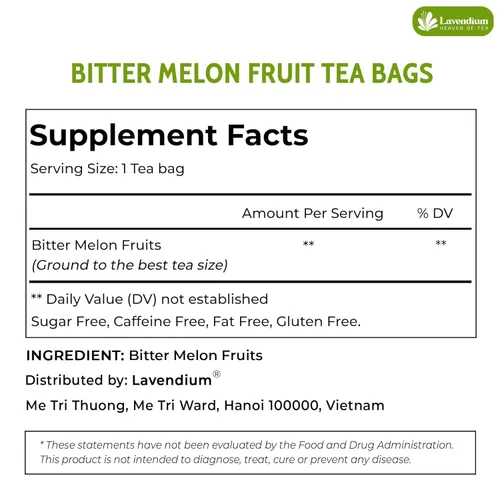 Vista 2 de Lavendium Bolsas de té de melón amargo, sin cafeína, 60