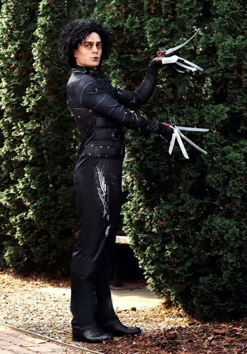 Vista 3 de Edward Scissorhands Men's Costume Jumpsuit with Scissor Gloves and 10 Blades