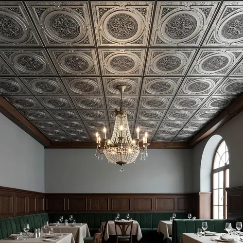Vista 22 de Steampunk-Faux - Azulejo de techo de hojalata - Plata envejecida, paquete de 25 Plata antigua