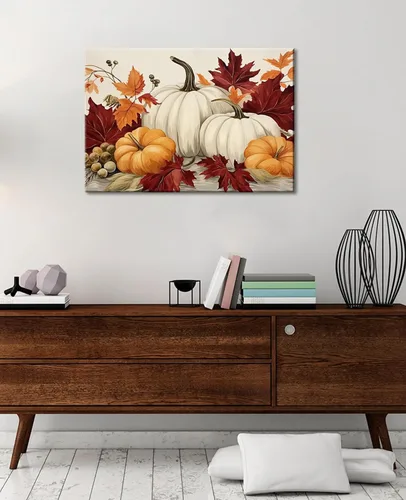 Vista 3 de GLOKAKA Estampado de calabaza, impresiones de otoño, decoración de fiesta de otoño, decoración de hojas de pared de otoño, decoración de Halloween