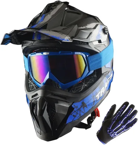 Vista 15 de 1Storm - Casco de motocross para adulto ATV Dirt Bike BMX MX, estilo pista de montaña JH601; paquete de casco de fibra de carbono negro, gafas