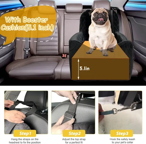 Vista 5 de Asiento de automóvil para perros pequeños/medianos, asiento elevador de perro de espuma viscoelástica, seguridad de viaje con funda extraíble