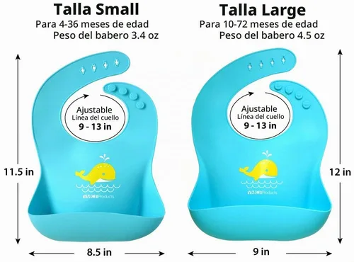 Vista 3 de Paquete de 2 baberos de silicona impermeables para bebé, ligeros, cómodos, fáciles de limpiar (verde/azul, pequeño)