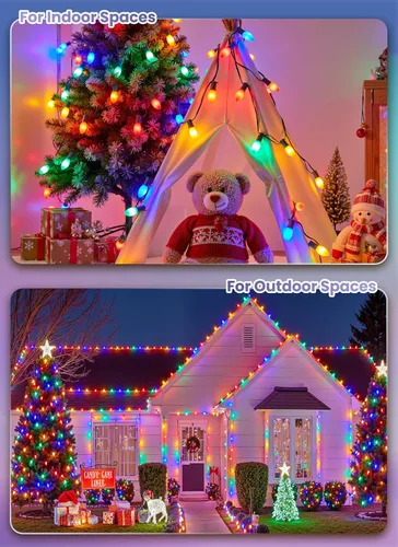 Vista 6 de Luces LED vintage C9 de Navidad para exteriores, luces de cadena C9 de 150 pies con 75 bombillas C9 irrompibles, luces comerciales impermeables