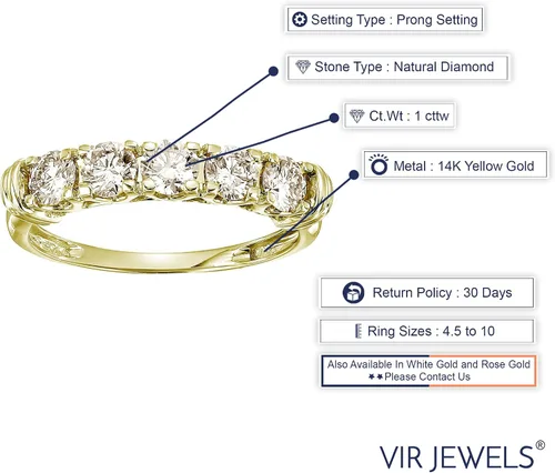 Vista 7 de Vir Jewels Anillo de compromiso con diamantes de 1 cttw certificado SI2-I1 de 5 piedras de oro amarillo de 14 quilates