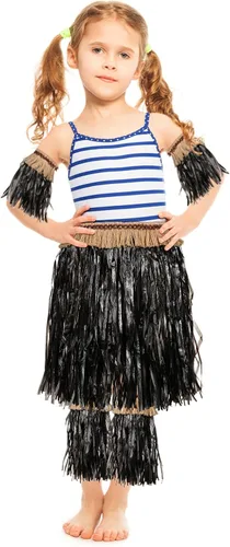Vista 4 de 1 juego de falda de hierba Luau para mujer, traje hawaiano negro, cintura elástica, cómodo y elegante, accesorio de fiesta para festivales