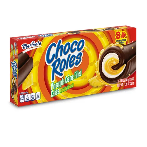 Vista 5 de Marinela Choco Roles - Pasteles rellenos cubiertos con sabor a chocolate y crema de piña, 8 paquetes, 11.28 onzas