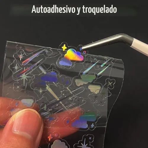 Vista 5 de 24 hojas de calcomanías holográficas Kpop, calcomanías coreanas para fotocartas, autoadhesivas, con purpurina transparente, estrellas, lunas