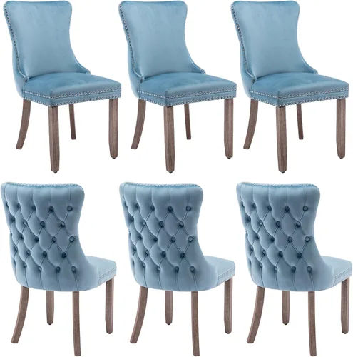 Vista 20 de mikibama Juego de 2 sillas de comedor tapizadas de terciopelo con respaldo de ala, sillas de comedor con patas de madera maciza con botón de cabeza