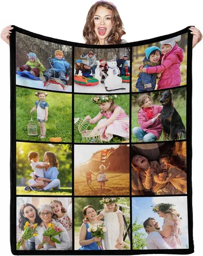 Vista 14 de Mantas personalizadas con fotos, 1 foto, manta personalizada, regalos personalizados para mamá, papá, pareja, novia, novio, esposa, marido, 8 tamaños
