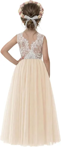 Vista 31 de 2Bunnies - Vestido de fiesta con tutú de tul, espalda de encaje de rosa, tipo A, para niñas Maxi sin mangas de encaje