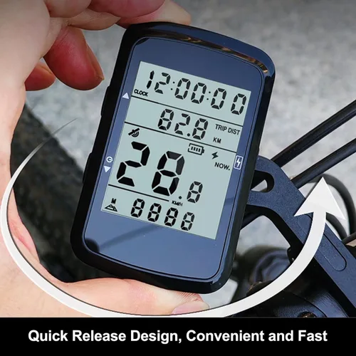 Vista 4 de Computadora de bicicleta GPS, computadora de ciclismo inalámbrica con pantalla 2.4, retroiluminación, velocímetro odómetro de bicicleta, 28 horas