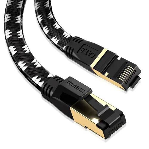 Vista 10 de Cable Ethernet Cat 8 de 1.5 pies, cable de conexión LAN de red de alta velocidad trenzado de nailon, cable de Internet plano de 40 Gbps 2000 Mhz