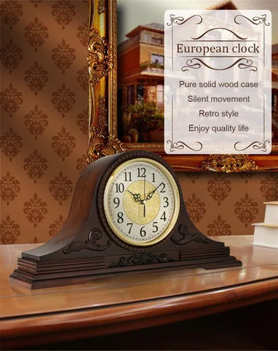Vista 3 de Reloj de repisa, reloj de madera silenciosa, para escritorio, chimenea, relojes de escritorio de madera, relojes de repisa, para dormitorio, sala
