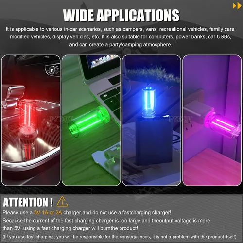 Vista 2 de PSEQT Luces Interiores Retro para Coche USB, Luces de Ambiente Mini Neón con Atenuación Táctil, Lámparas Decorativas para Coche con Enchufe