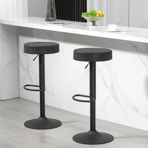 Vista 4 de Finnhomy Juego de 2 taburetes de bar de altura de mostrador, taburetes de bar giratorios con reposapiés y espalda descubierta, taburetes de bar Negro