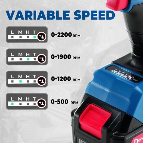 Vista 4 de Dong Cheng - Llave de impacto inalámbrica sin escobillas de 20 V, torsión alta de 515 pies-libras, pistola de impacto inalámbrica de 1/2 pulgada