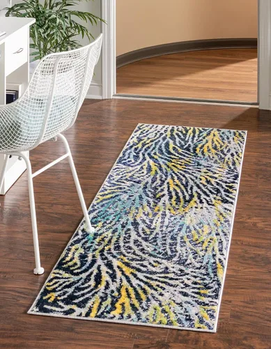 Vista 8 de Unique Loom Ariel Collection - Alfombra de área de algas (2 pies x 3 pies 1 pulgada, rectangular, azul/marfil)