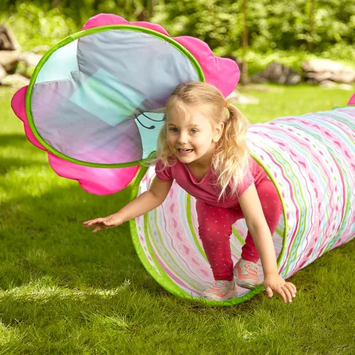 Vista 2 de Melissa & Doug Sunny Patch Cutie Pie Butterfly - Túnel de gateo para adentro y afuera para bebés, estructura de juego plegable para el desarrollo
