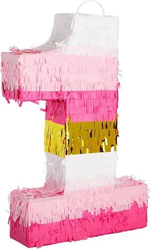 Vista 10 de BLUE PANDA Pinata Número Cero - Oro y Rosa para Niña de 10 Años - Rellenable con Dulces y Confeti para Fiesta de 10 Cumpleaños - Construcción