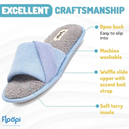 Vista 2 de Floopi Pantuflas de verano suaves con punta abierta para mujer con espuma viscoelástica, correa de punto acento, plantilla de rizo suave, suela