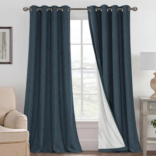Vista 179 de H.VERSAILTEX Cortinas 100% opacas con aislamiento térmico, texturizadas, de lino, con bloqueo completo de calor y luz, para sala de estar y Negro