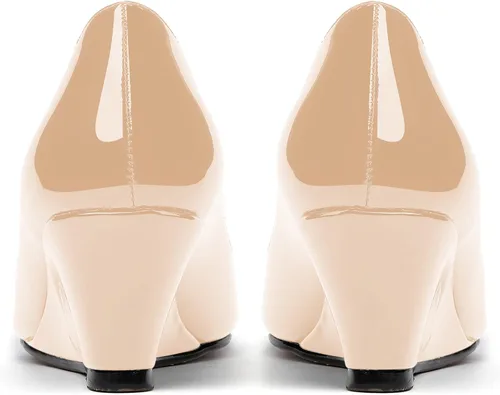 Vista 4 de WAYDERNS Zapatos de tacón bajo con cuña de charol y puntera abierta para mujer de 2 pulgadas