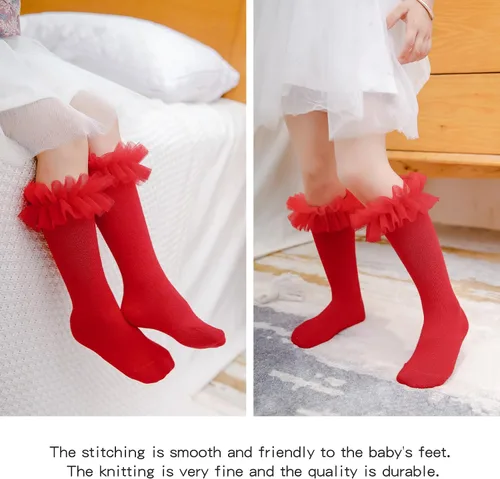 Vista 6 de HOUSEYUAN Calcetines largos con volantes para bebés y niñas de 6 a 12 meses