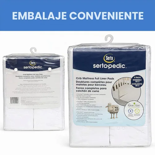 Vista 4 de Serta Sertapedic - Almohadillas protectoras para colchón de cuna (paquete de 2) – 100% impermeables con tecnología Nanotex – Ideal