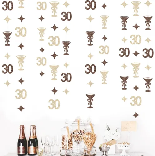 Vista 13 de Decoraciones de cumpleaños negras con lazo del 30 aniversario, guirnalda de lazos coquette con purpurina, pancarta serpentina para mujeres
