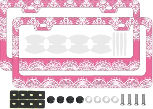 Vista 18 de Marco de matrícula de lunares negros, 2 piezas de soporte decorativo clásico de lunares blancos para placa de automóvil, lindo estilo retro