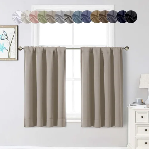 Vista 44 de Cortinas opacas para dormitorio, sala de estar, juego de 2 paneles de 54 pulgadas de largo, cortinas de oscurecimiento de habitación con aislamiento