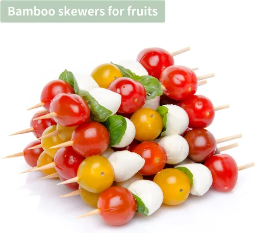Vista 3 de Brochetas de madera de bambú de 6 pulgadas para barbacoa, kabob, aperitivo, fruta, salchicha, fuente de chocolate, palitos de brocheta de barbacoa