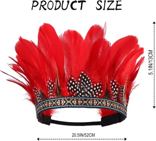Vista 4 de Red Feather Headpiece Indian Costume Headdress Carnival Crown Headband for Women