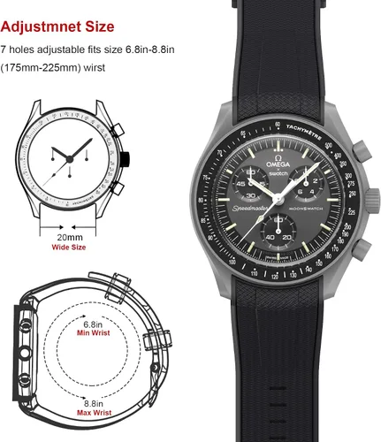 Vista 5 de Correa Stanchev para reloj Moonswatch, correa de silicona suave curvada sin espacio de 20mm para reloj Omega X Swatch Speedmaster, correa