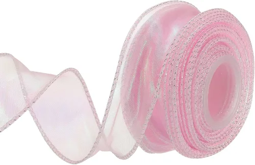 Vista 40 de MECCANIXITY - Cinta de organza con cable de 1 1/2" de ancho, brillante, transparente, con brillo irisado en tonos pastel, cinta de gasa para Beige