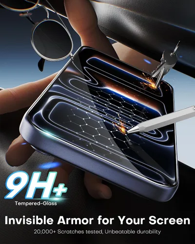 Vista 4 de OMOTON Protector de Pantalla para iPhone 17 Pro [Eliminación Automática de Polvo], Vidrio Templado con Dureza 9H+ y Resistencia a Caídas de 12FT