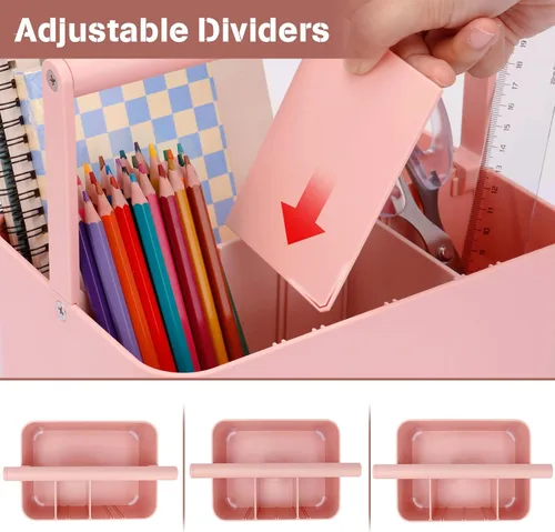 Vista 3 de Organizador multiusos con asa y divisor ajustable, organizador de almacenamiento portátil de suministros de arte para suministros de manualidades
