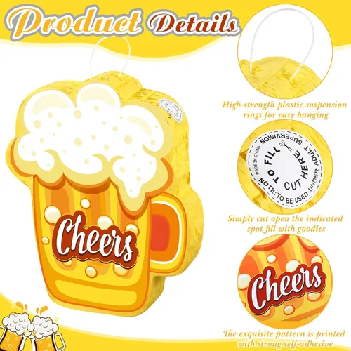 Vista 3 de Panelee Piñata para adultos con borla con borla para los ojos vendados, taza de cerveza, piñata, whisky, tequila, juego de botellas para adultos