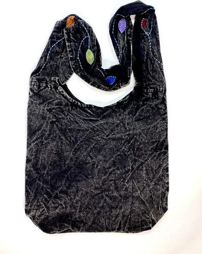 Vista 2 de Elements of Nature - Bolso cruzado estilo hippy hippy bohemio cosido a mano, color negro, grande, Varios colores, Hippie